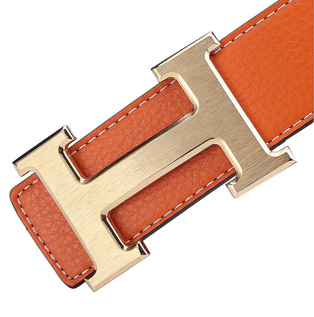 Mens Orange Hermes H Gold Buckle Belt zavael.com